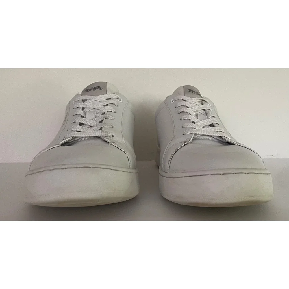 Coach Mens Clip Low Top White Leather Sneakers Quiet Luxury Vacation Preppy 13D